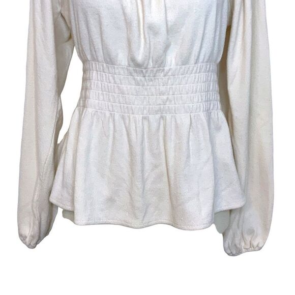 MADEWELL Shirt Blouse Off The Shoulder Cream Elastic Waist Detail Knit Size M - Picture 3 of 10